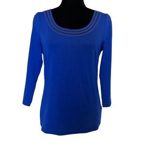 Lauren Ralph Lauren Blue with Crochet Trim at Neckline 3/4 Sleeve Shirt Size Med